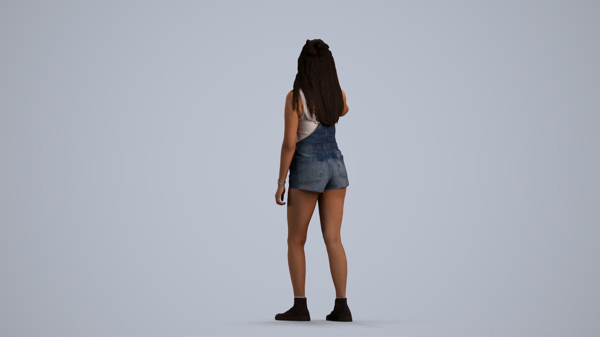 realistic 3D woman casual standing, scanned archviz people for Blender and 3ds Max, front view render