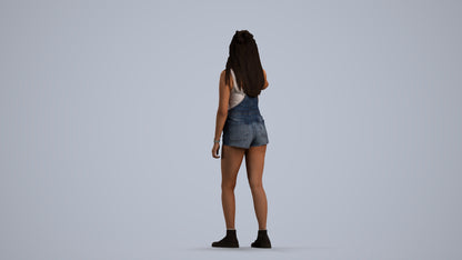 realistic 3D woman casual standing, scanned archviz people for Blender and 3ds Max, front view render