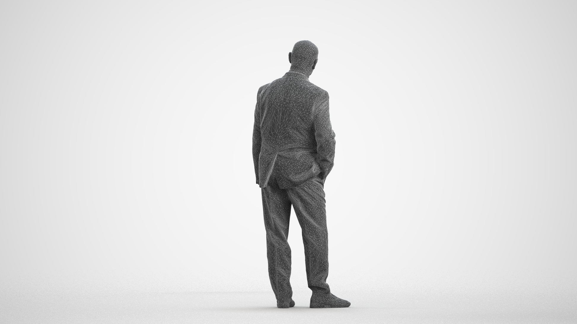 photogrammetry 3D senior man business, realistic human model archviz FBX, wireframe front view