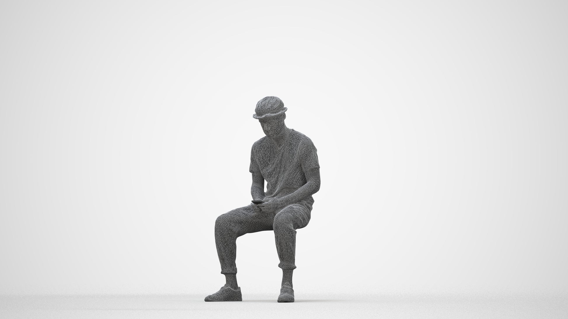 realistic 3D people man casual sitting, render-ready for V-Ray and Corona, FBX OBJ, wireframe back view
