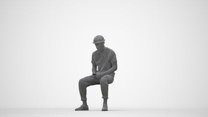 realistic 3D people man casual sitting, render-ready for V-Ray and Corona, FBX OBJ, wireframe back view