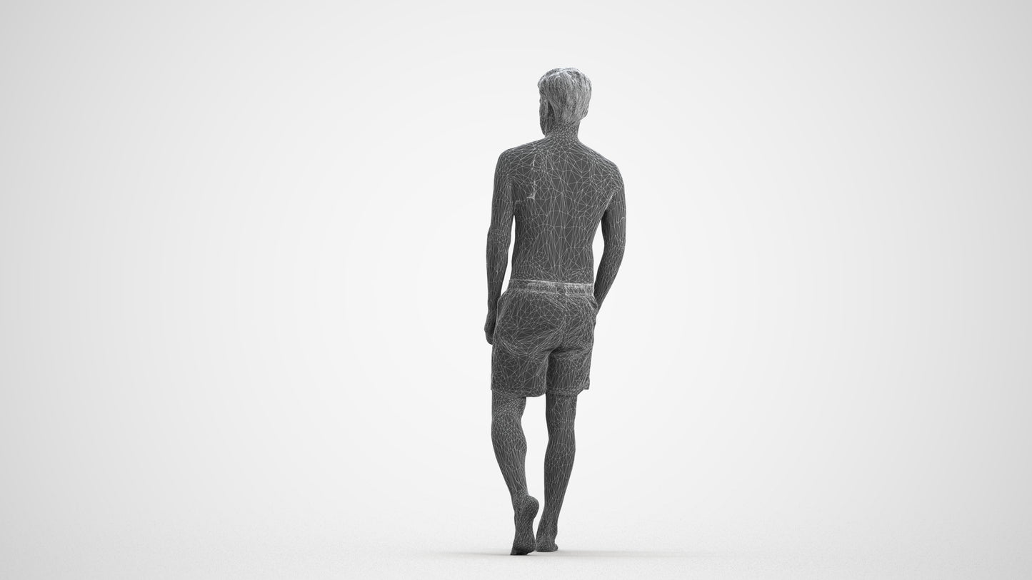 scanned 3D man pool, photogrammetry people for Enscape and V-Ray, wireframe front view