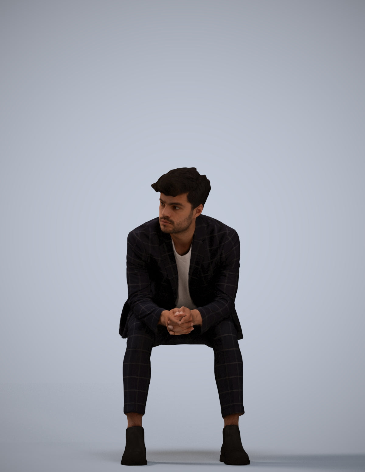 photogrammetry 3D man business sitting, realistic human model archviz FBX