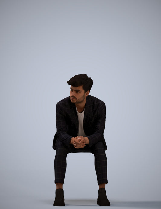 photogrammetry 3D man business sitting, realistic human model archviz FBX
