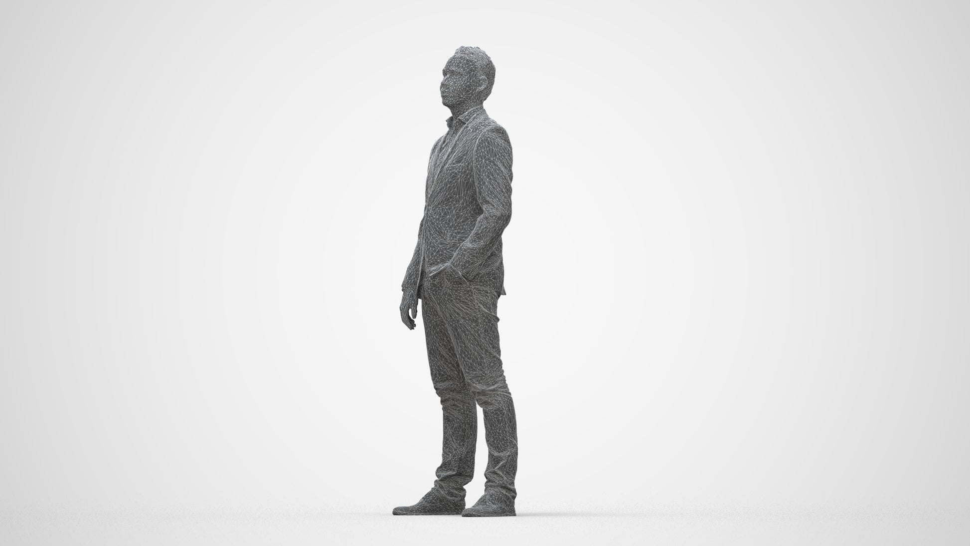 3D people model man business, scanned human for 3ds Max rendering, wireframe back view