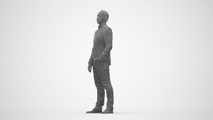 3D people model man business, scanned human for 3ds Max rendering, wireframe back view