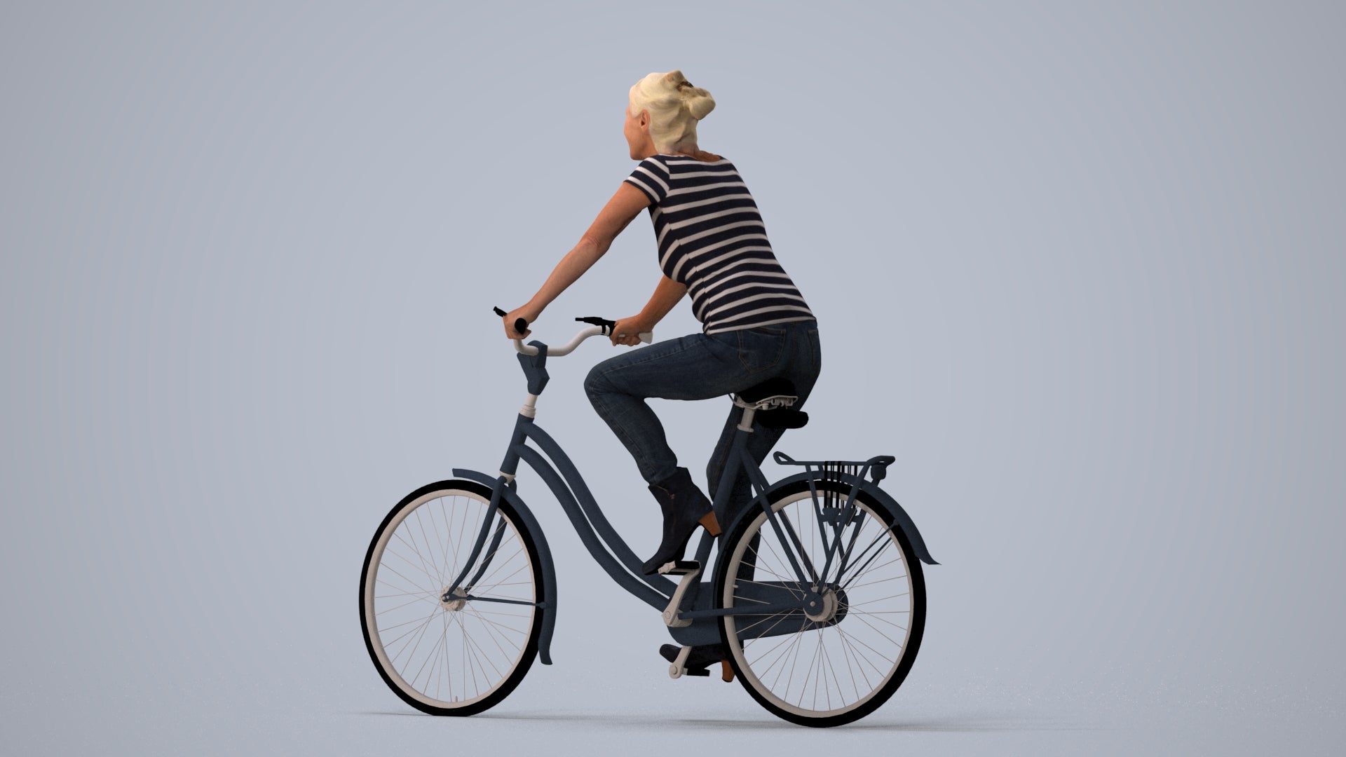 scanned 3D senior woman casual cycling, photogrammetry people for Enscape and V-Ray, three-quarter view render