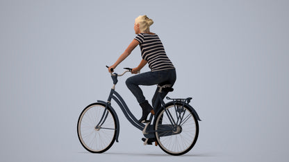 scanned 3D senior woman casual cycling, photogrammetry people for Enscape and V-Ray, three-quarter view render