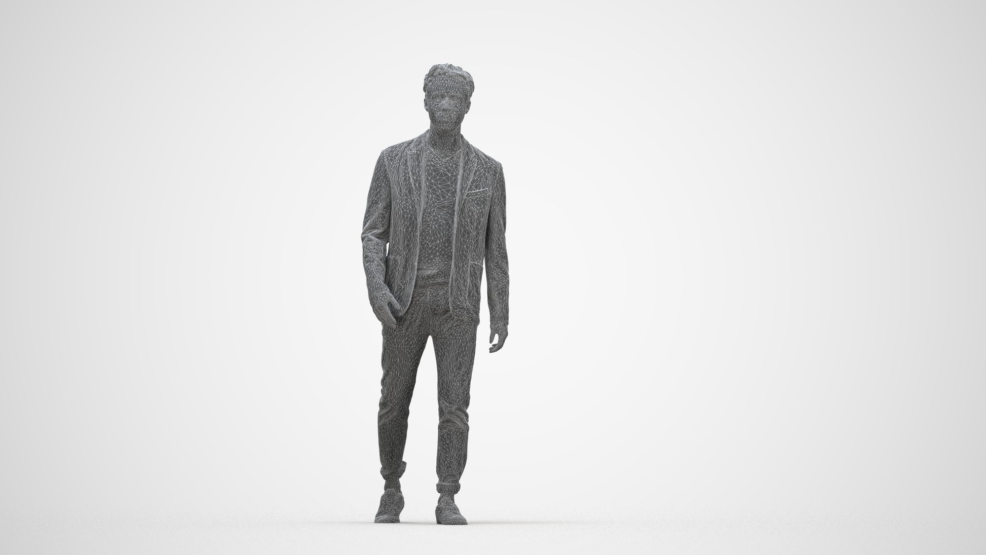 3D scanned man walking business, photorealistic archviz people for Enscape and SketchUp, wireframe back view