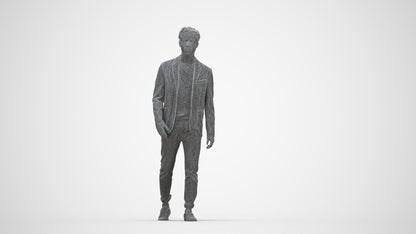 3D scanned man walking business, photorealistic archviz people for Enscape and SketchUp, wireframe back view