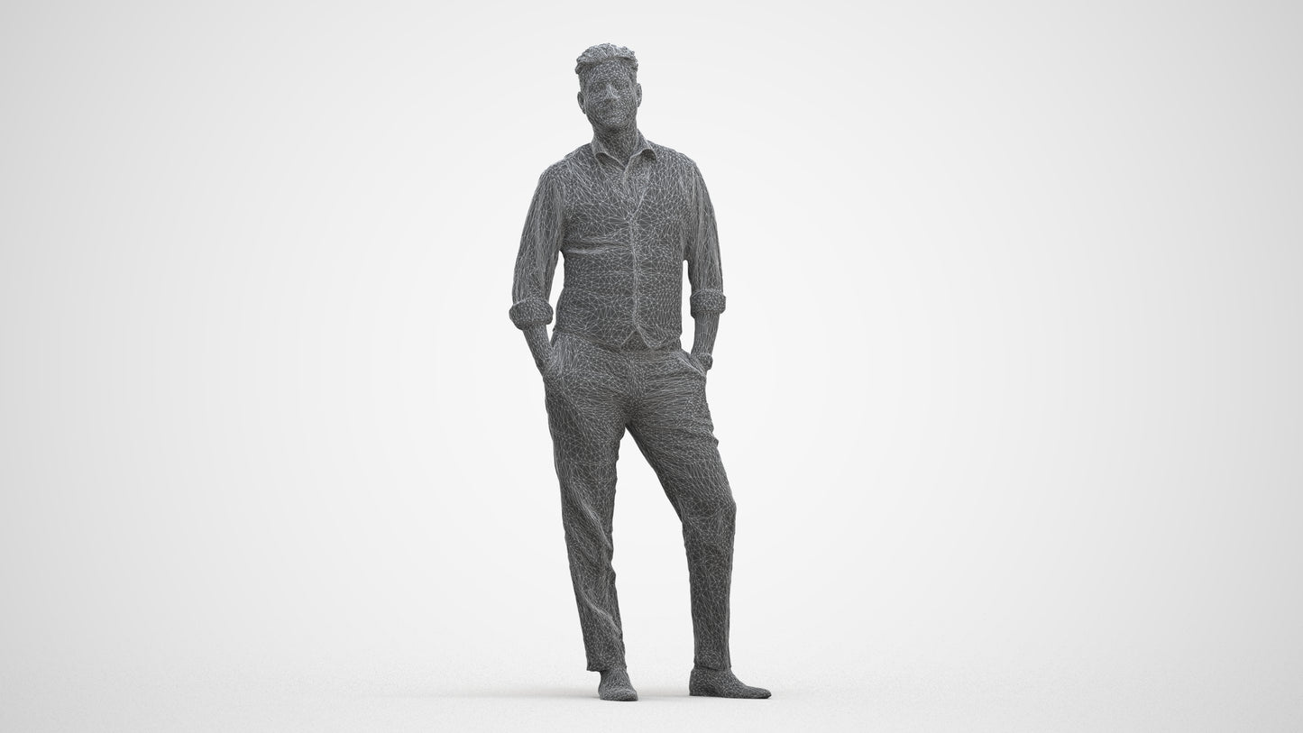 3D scanned man standing business, photorealistic archviz people for Enscape and SketchUp, three-quarter front view render