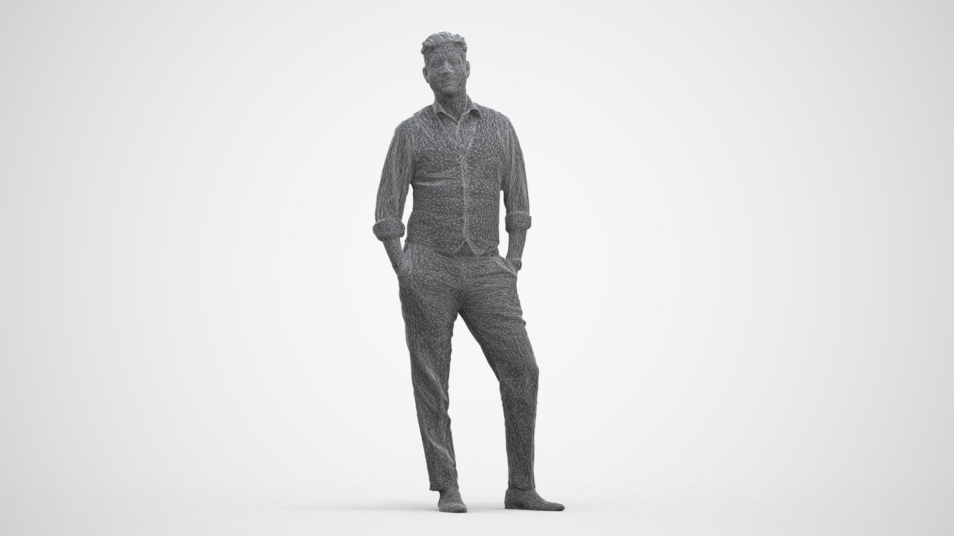3D scanned man standing business, photorealistic archviz people for Enscape and SketchUp, three-quarter front view render