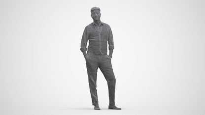 3D scanned man standing business, photorealistic archviz people for Enscape and SketchUp, three-quarter front view render