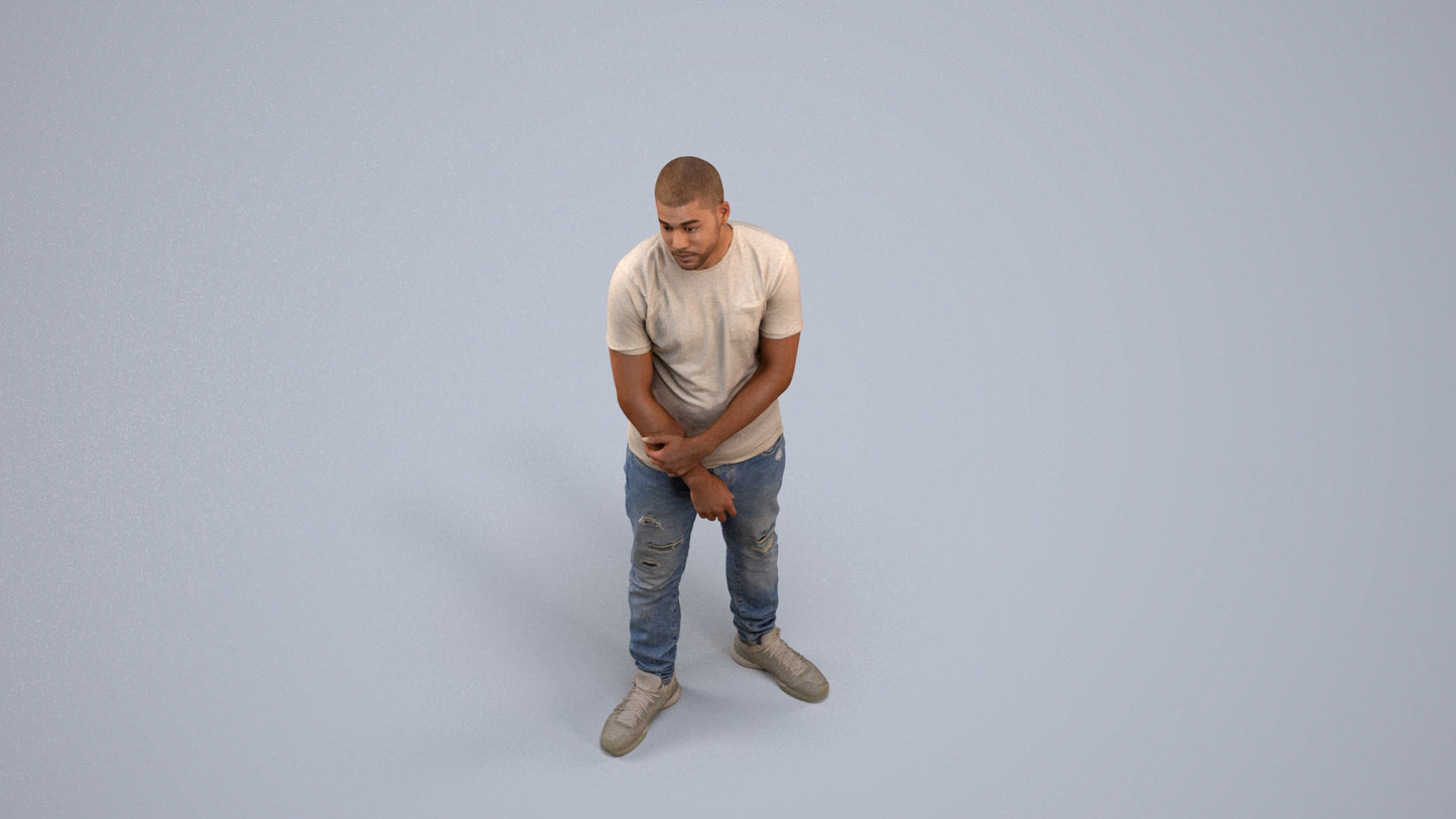 3D human model man casual standing, photogrammetry scanned person for archviz, back view render