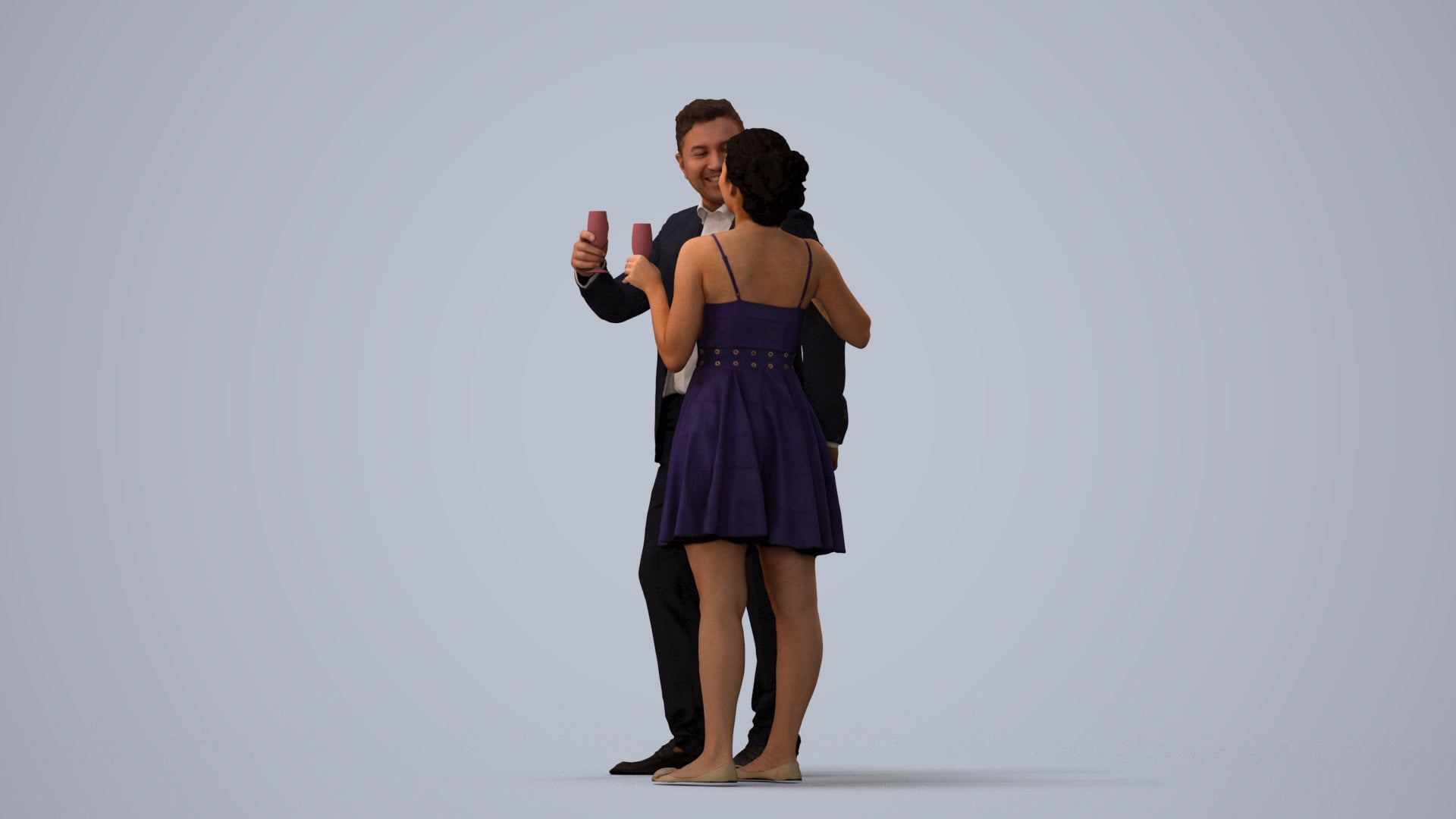 photogrammetry 3D woman formal couple, realistic human model archviz FBX, three-quarter view render