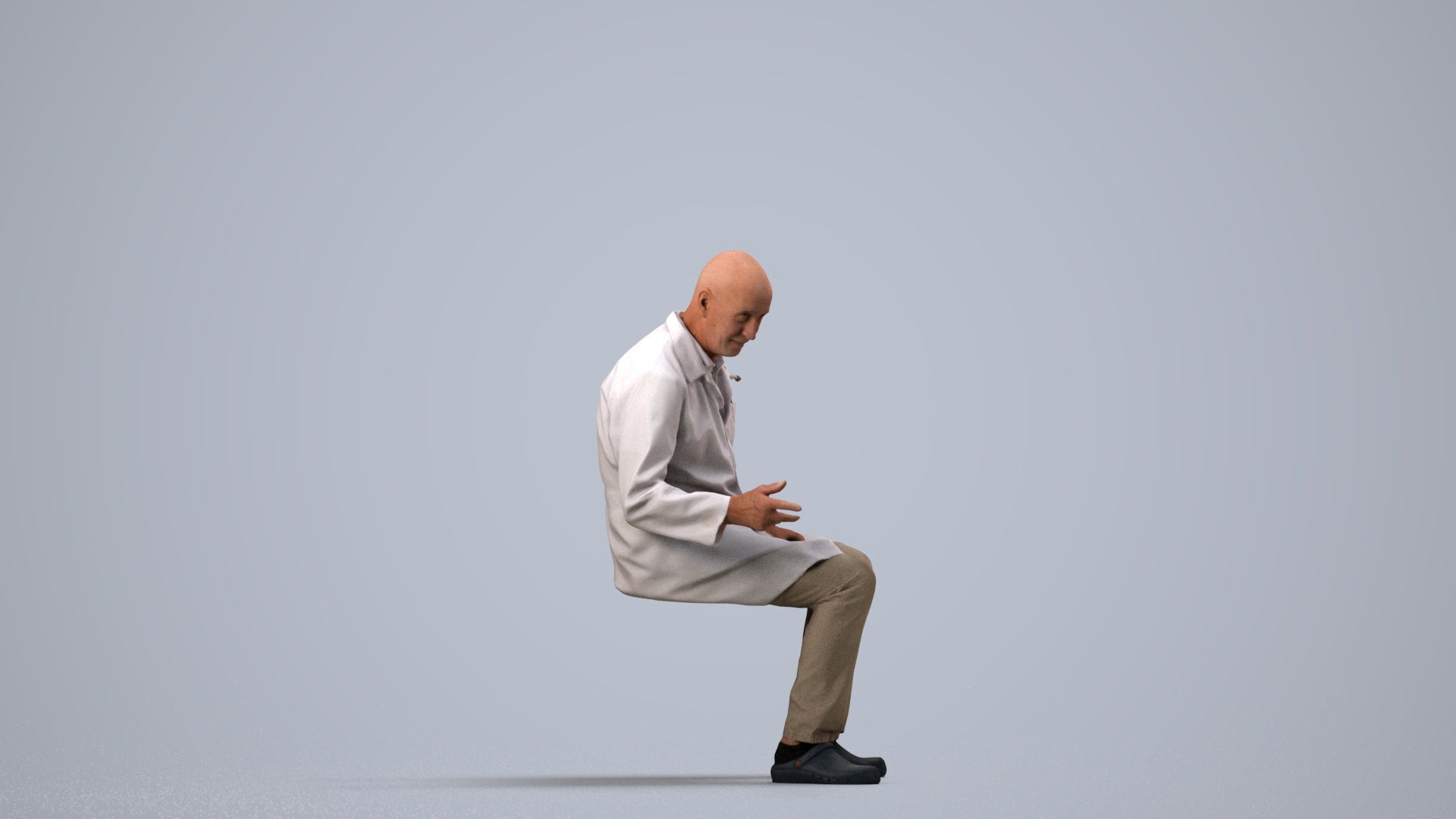 realistic 3D senior man medical, scanned archviz people for Blender and 3ds Max, side view render