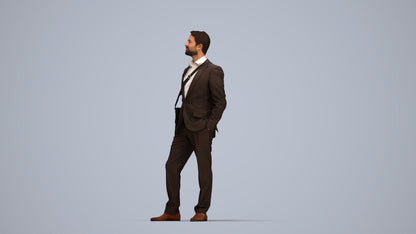 3D human model man business, photogrammetry scanned person for archviz, top-down view render