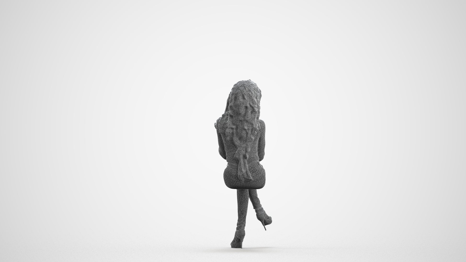 photogrammetry 3D woman casual sitting, realistic human model archviz FBX, wireframe front view