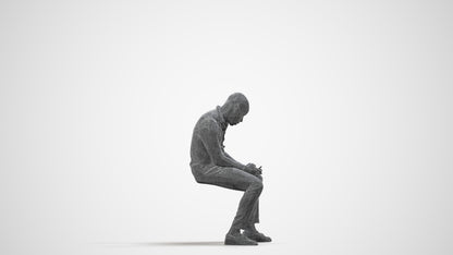 3D people model man business sitting, scanned human for 3ds Max rendering, wireframe side view