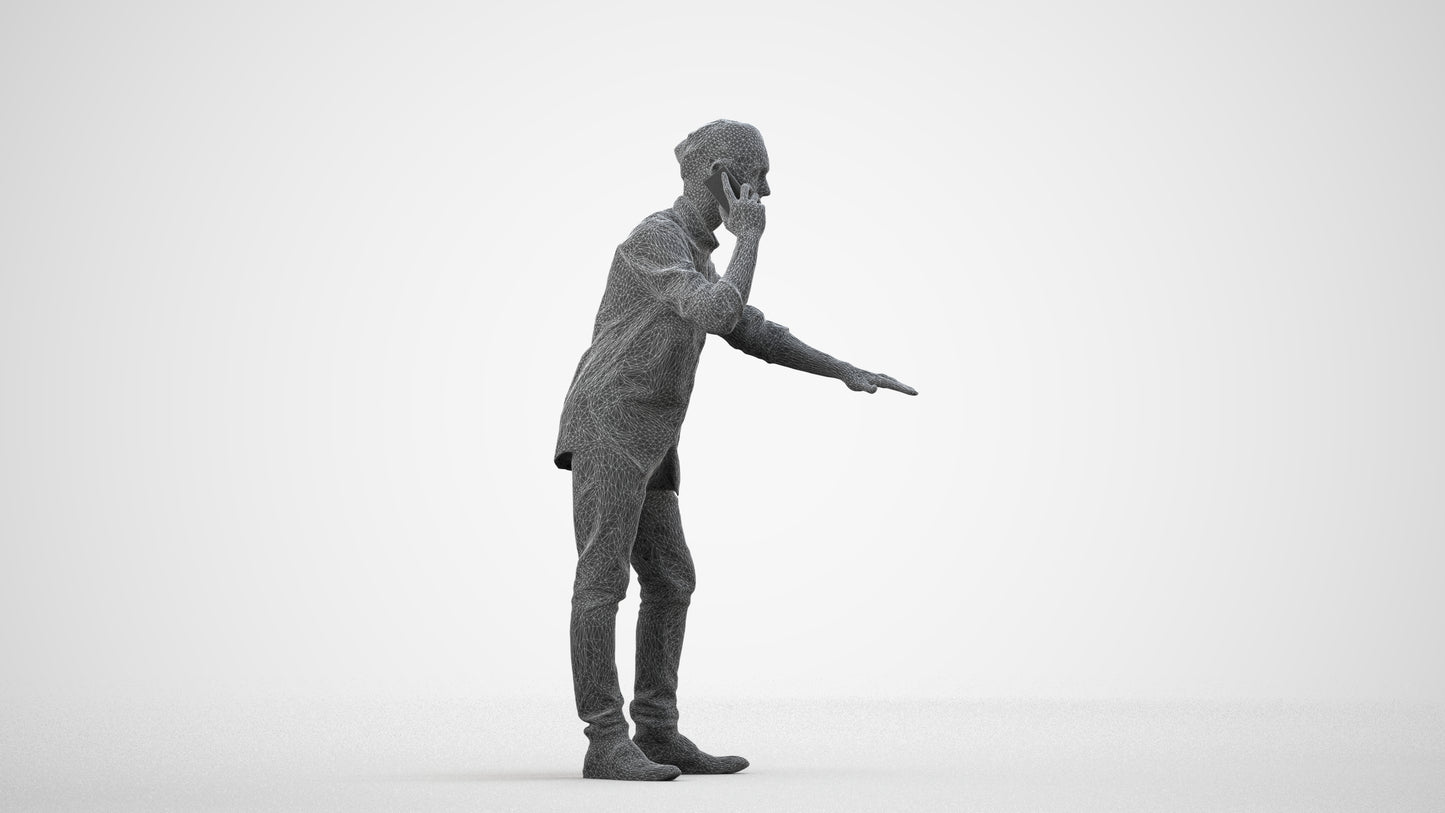 3D people model man casual standing, scanned human for 3ds Max rendering, wireframe side view