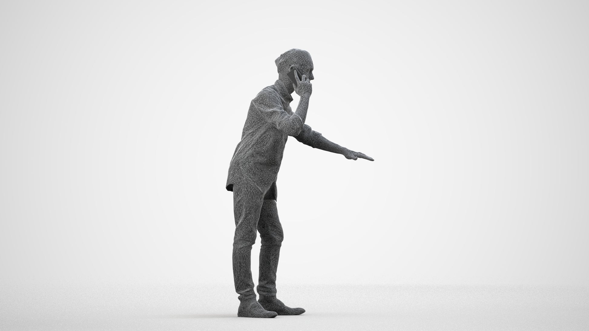 3D people model man casual standing, scanned human for 3ds Max rendering, wireframe side view