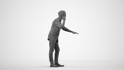 3D people model man casual standing, scanned human for 3ds Max rendering, wireframe side view