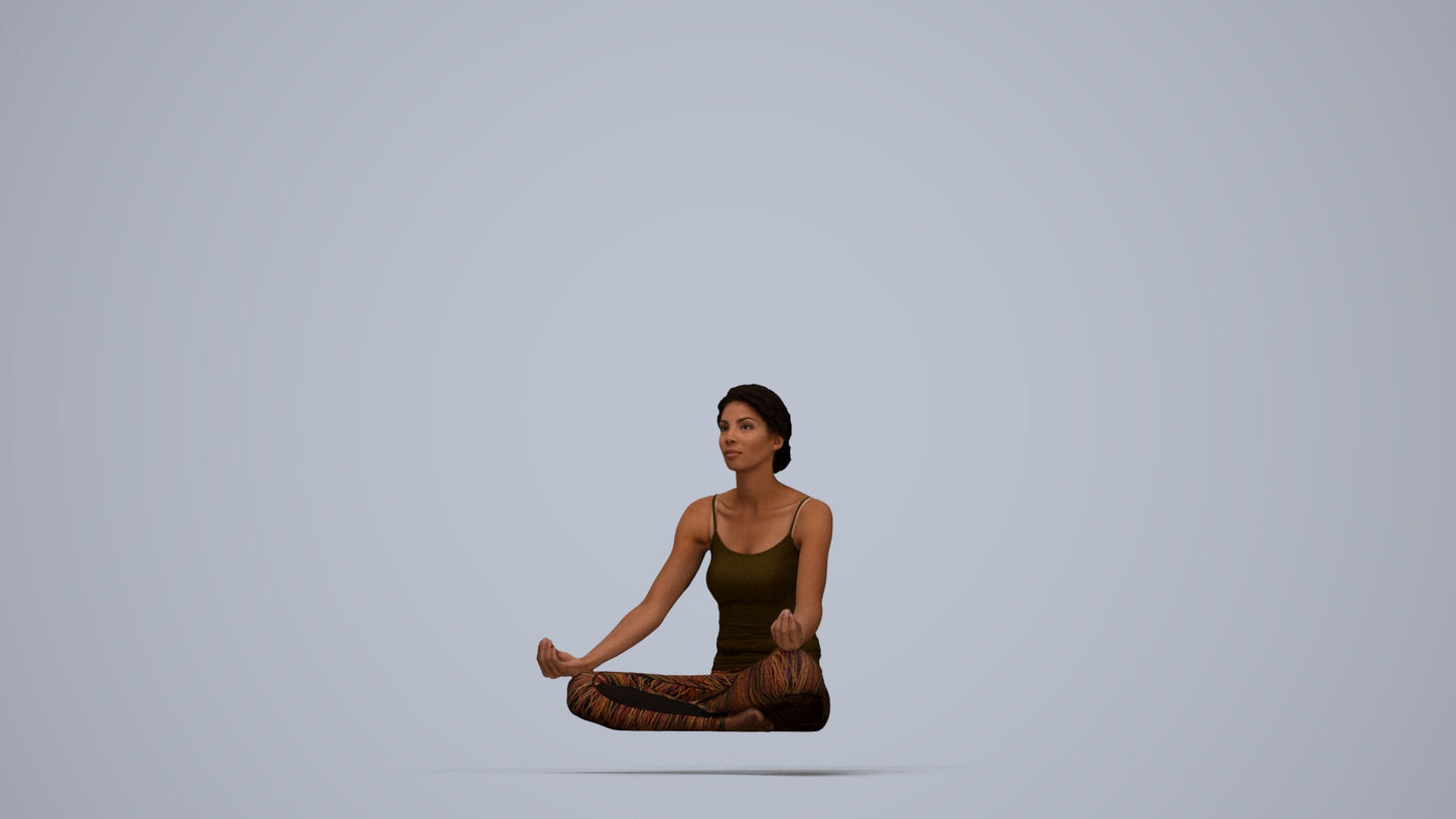 3D human model woman sport, photogrammetry scanned person for archviz, top-down view render