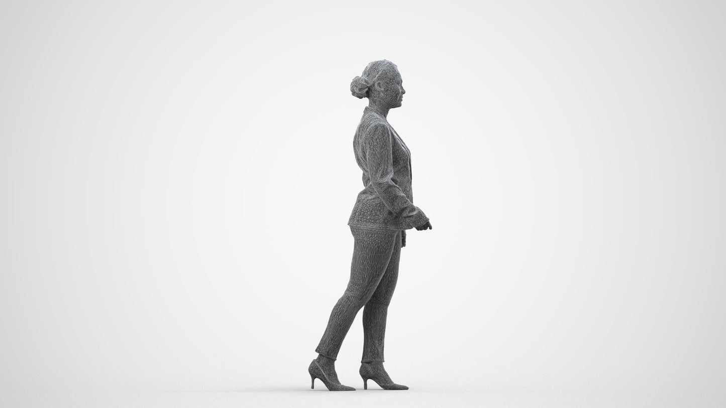 realistic 3D people woman business walking, render-ready for V-Ray and Corona, FBX OBJ, wireframe side view