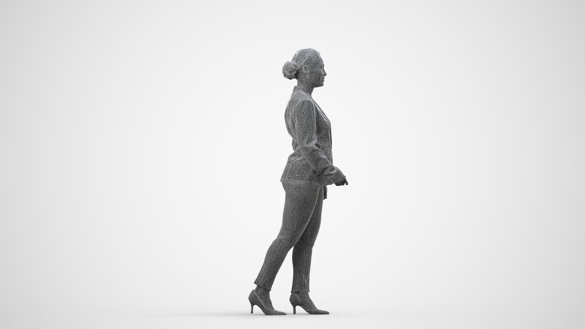 realistic 3D people woman business walking, render-ready for V-Ray and Corona, FBX OBJ, wireframe side view
