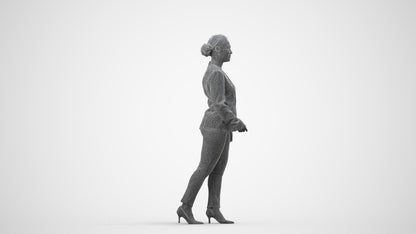 realistic 3D people woman business walking, render-ready for V-Ray and Corona, FBX OBJ, wireframe side view