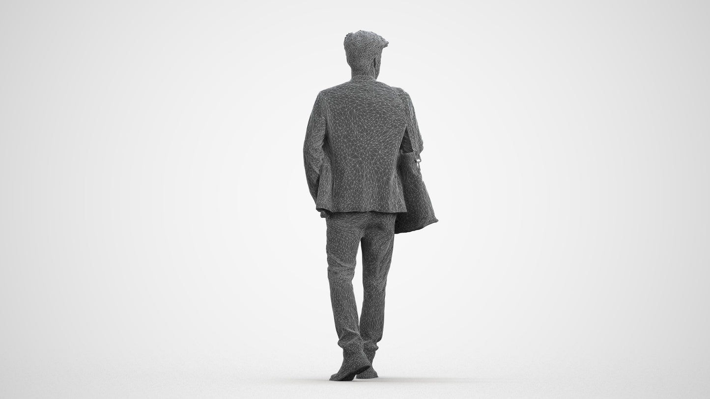 photogrammetry 3D man business standing, realistic human model archviz FBX, wireframe front view