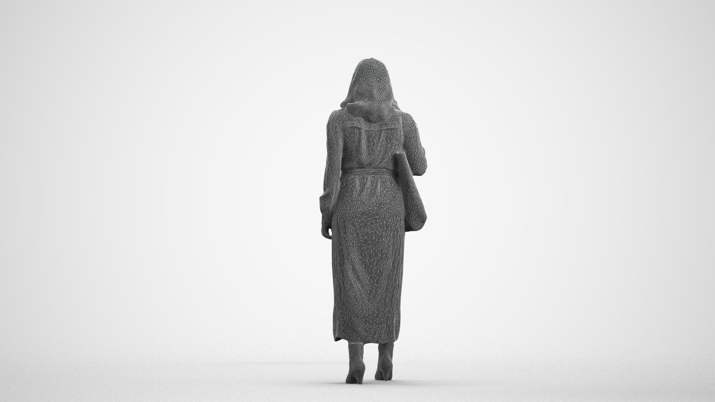 3D human model woman casual walking, photogrammetry scanned person for archviz, wireframe front view