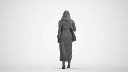 3D human model woman casual walking, photogrammetry scanned person for archviz, wireframe front view
