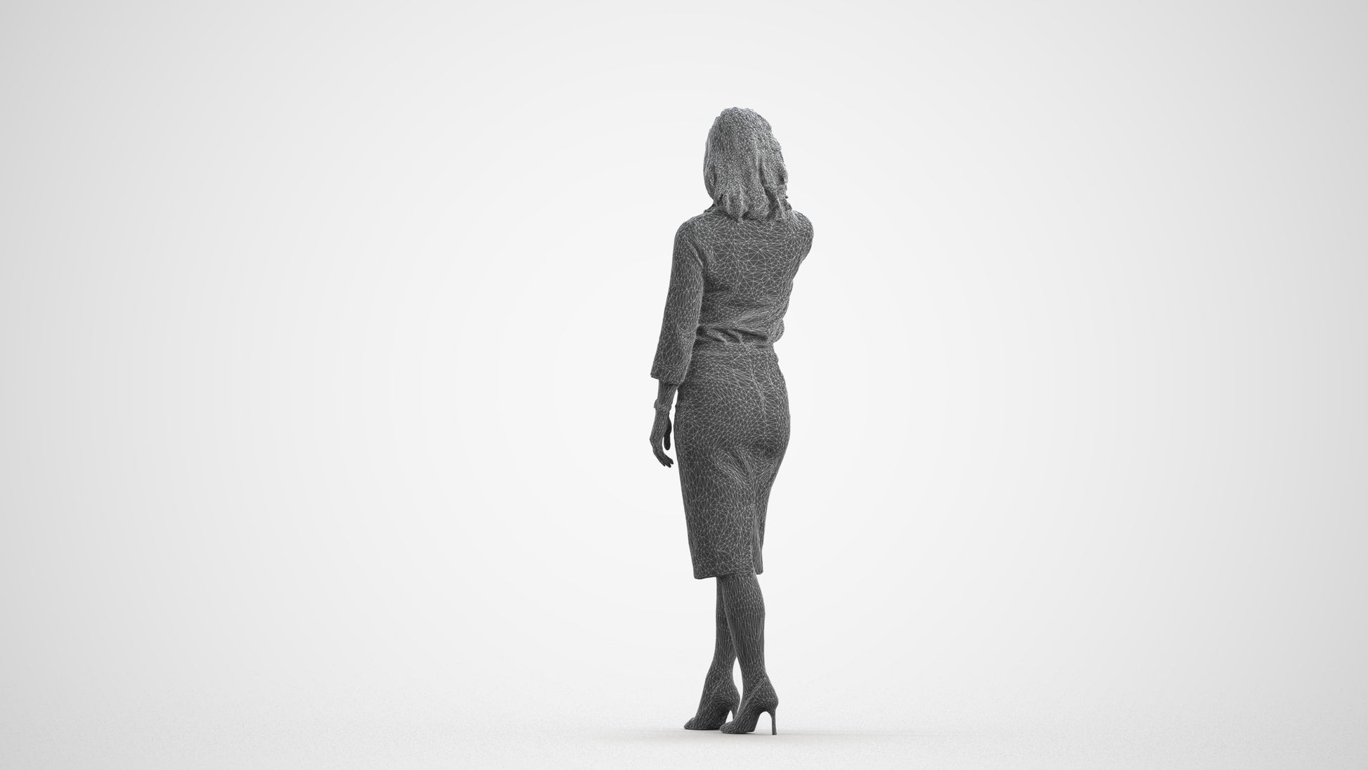 realistic 3D people woman business walking, render-ready for V-Ray and Corona, FBX OBJ, wireframe front view