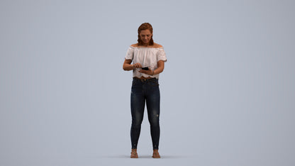 3D human model woman casual standing, photogrammetry scanned person for archviz, standing pose render