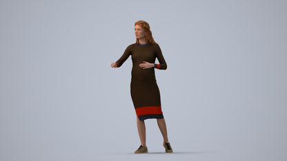 3D human model woman casual standing, photogrammetry scanned person for archviz, three-quarter view render