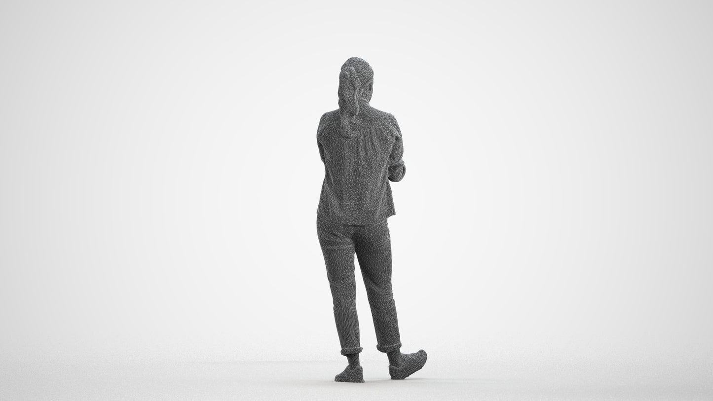 3D people model woman casual standing, scanned human for 3ds Max rendering, wireframe front view