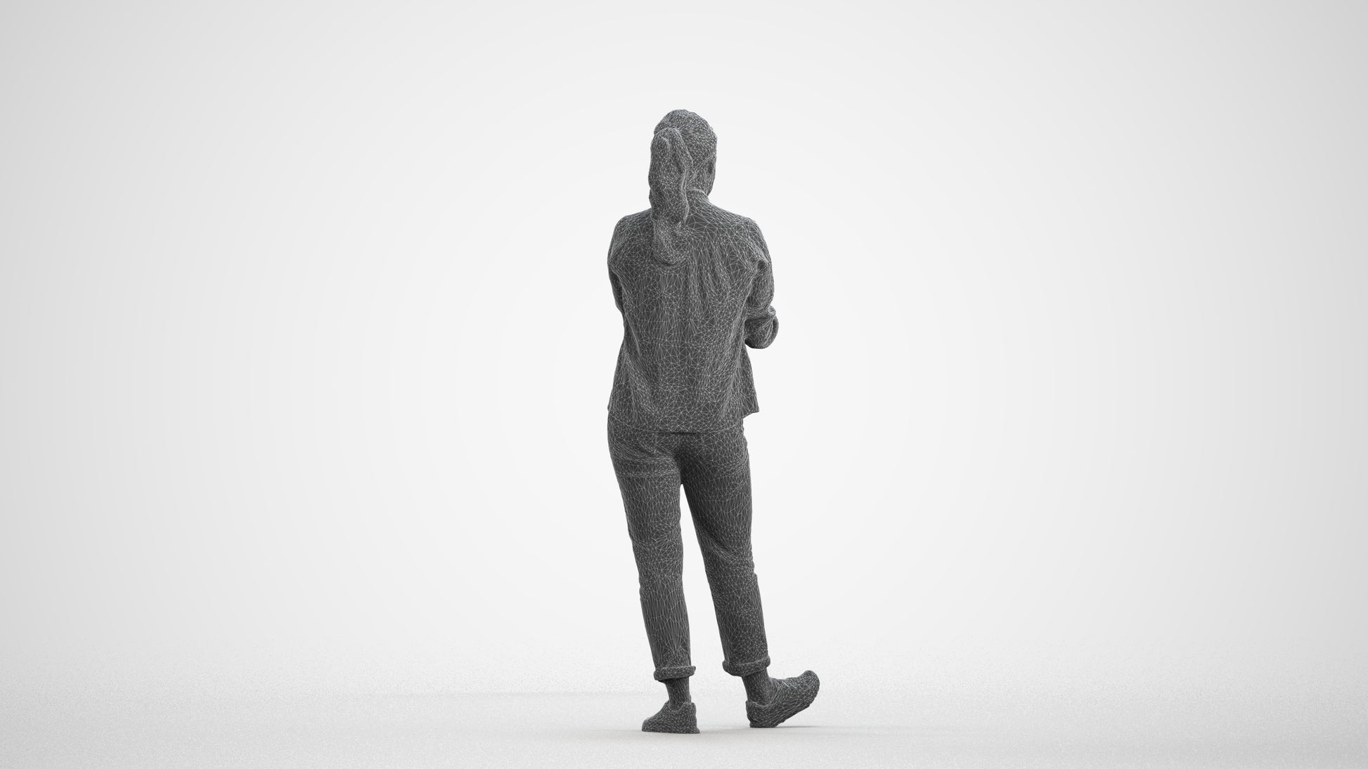 3D people model woman casual standing, scanned human for 3ds Max rendering, wireframe front view