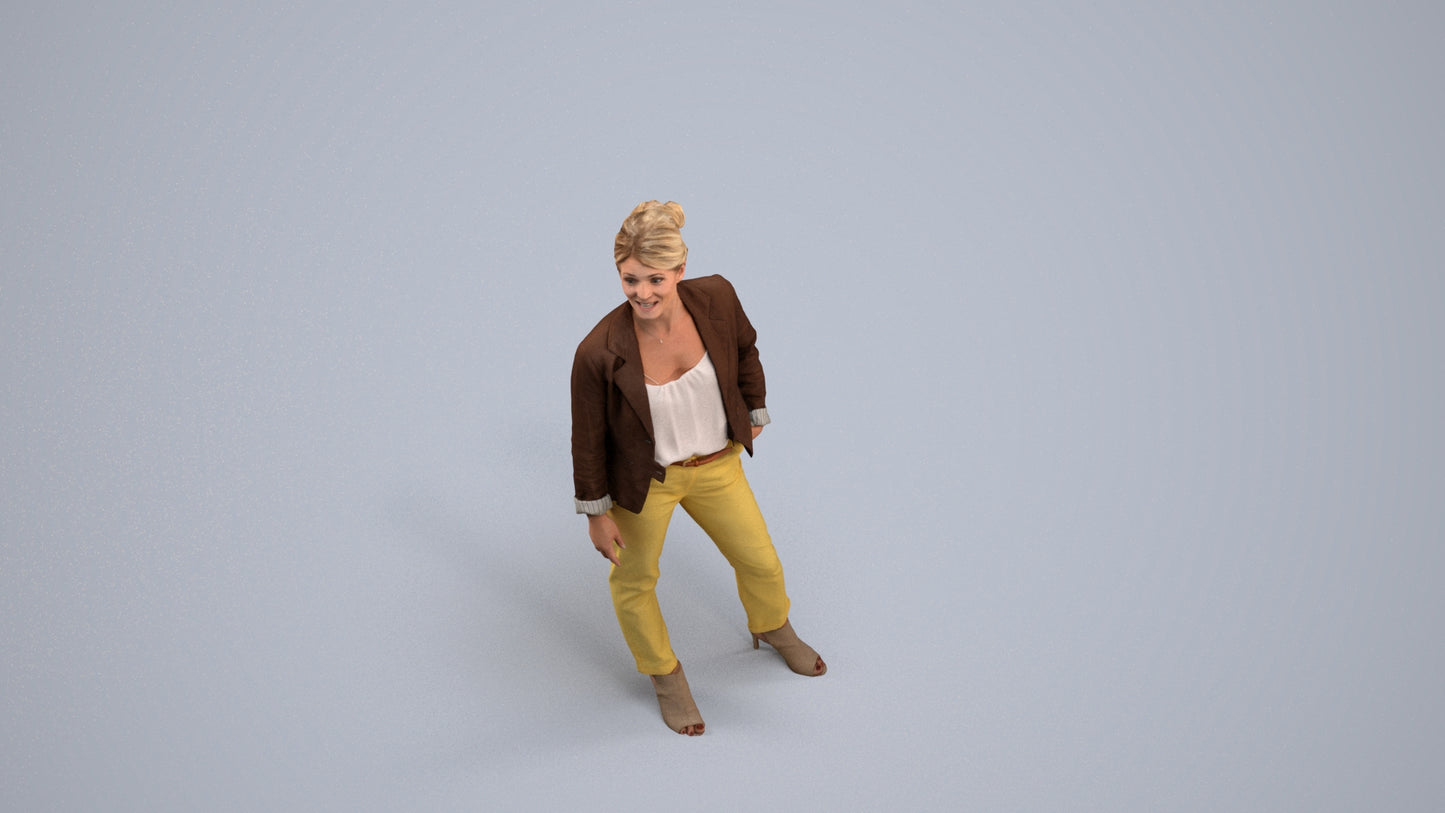 realistic 3D woman business standing, scanned archviz people for Blender and 3ds Max, back view render