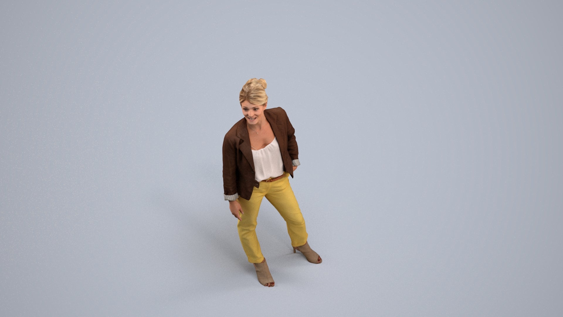 realistic 3D woman business standing, scanned archviz people for Blender and 3ds Max, back view render
