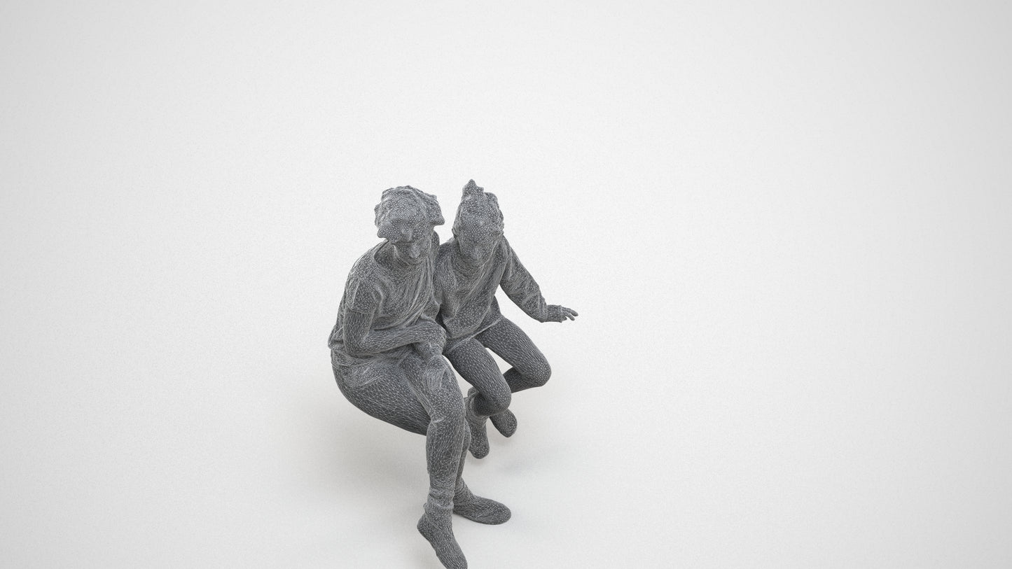 realistic 3D people girl kids, render-ready for V-Ray and Corona, FBX OBJ, wireframe three-quarter view