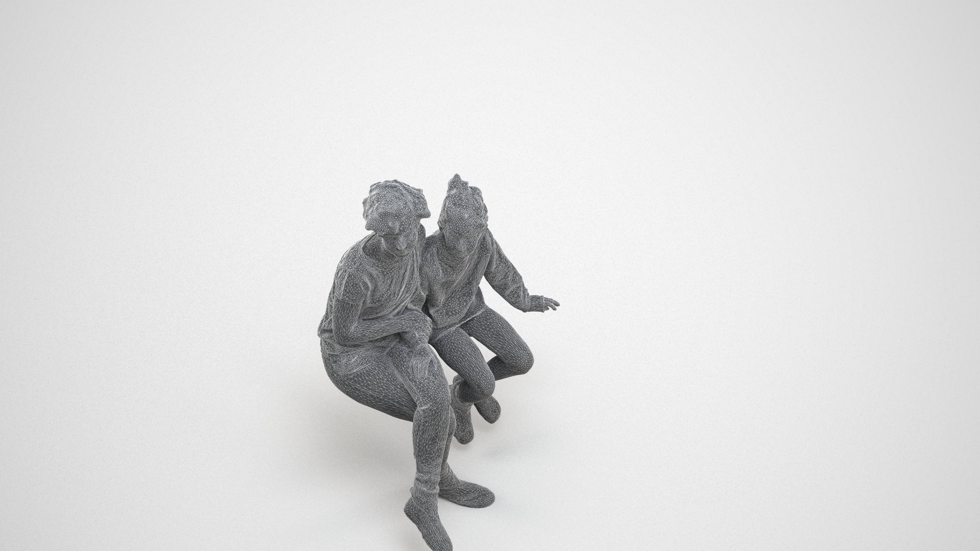 realistic 3D people girl kids, render-ready for V-Ray and Corona, FBX OBJ, wireframe three-quarter view