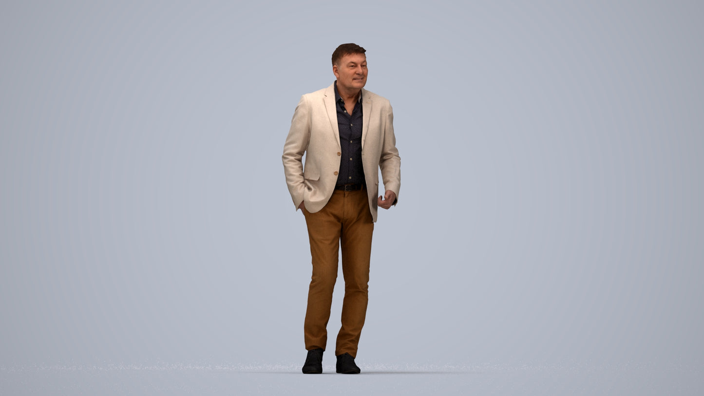 scanned 3D man business walking, photogrammetry people for Enscape and V-Ray, top-down view render