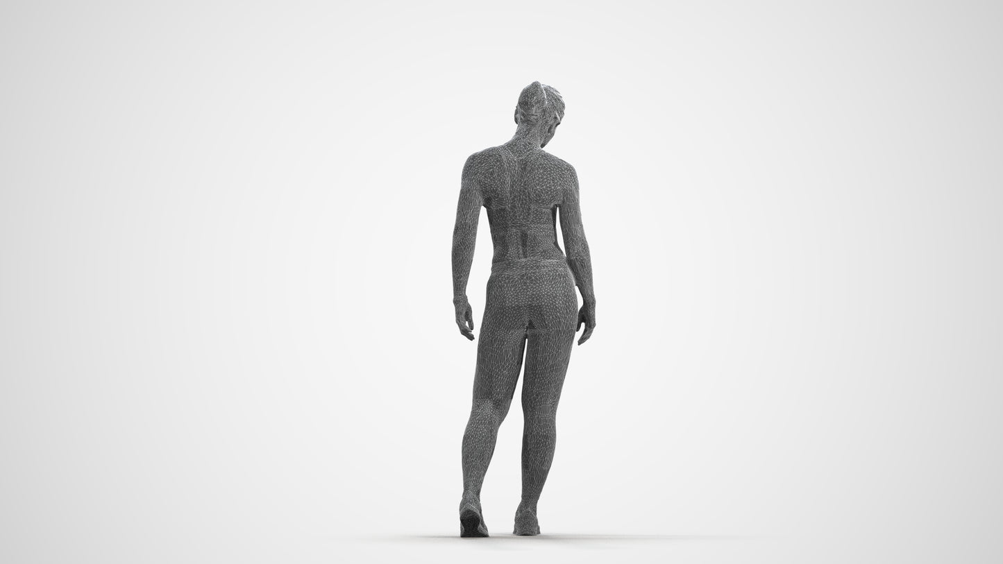 3D people model woman sport, scanned human for 3ds Max rendering, wireframe front view