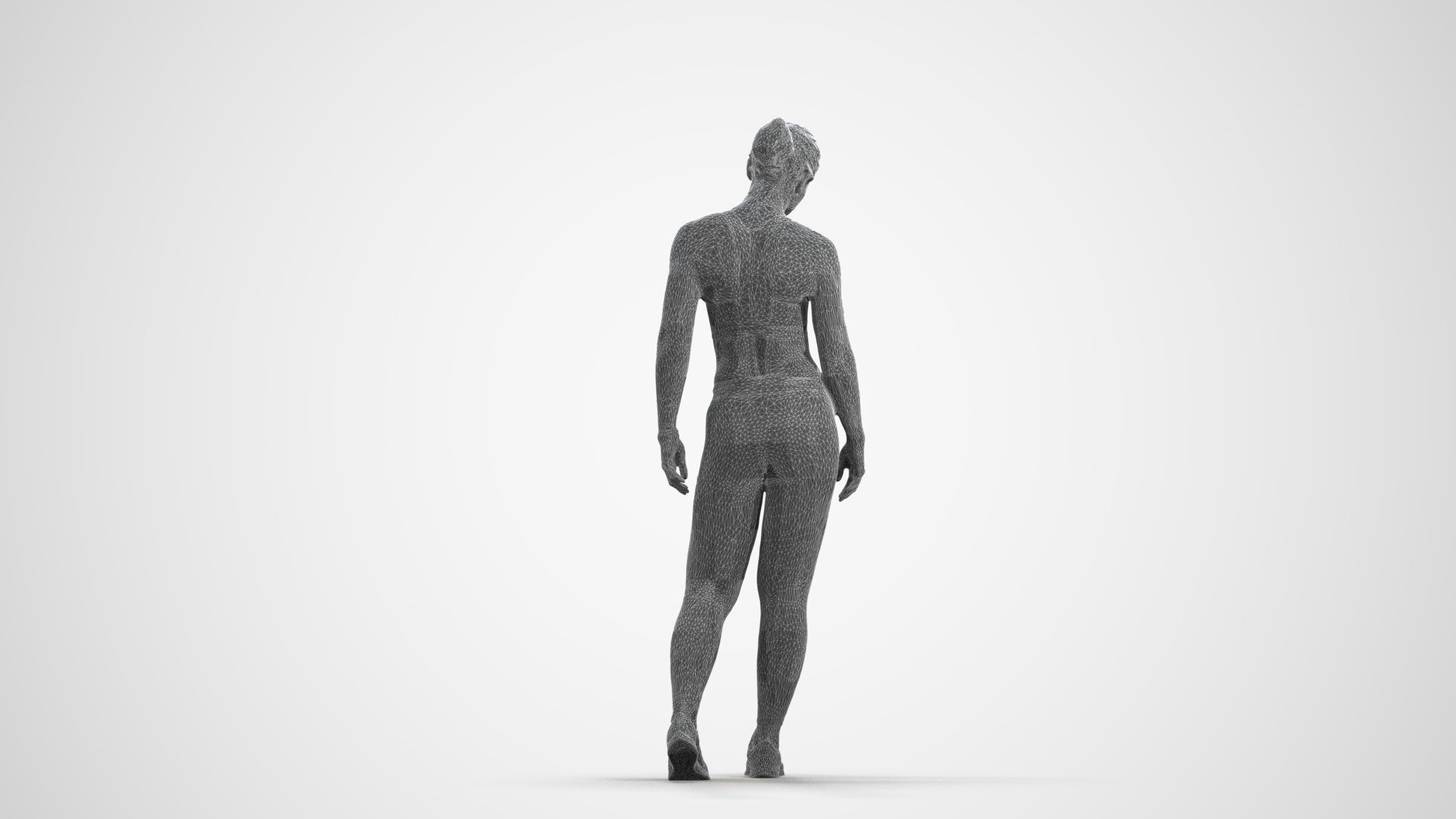 3D people model woman sport, scanned human for 3ds Max rendering, wireframe front view