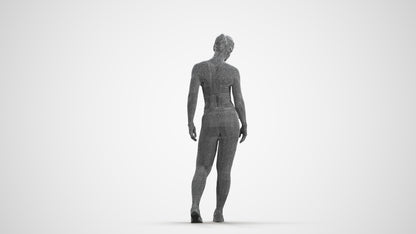 3D people model woman sport, scanned human for 3ds Max rendering, wireframe front view