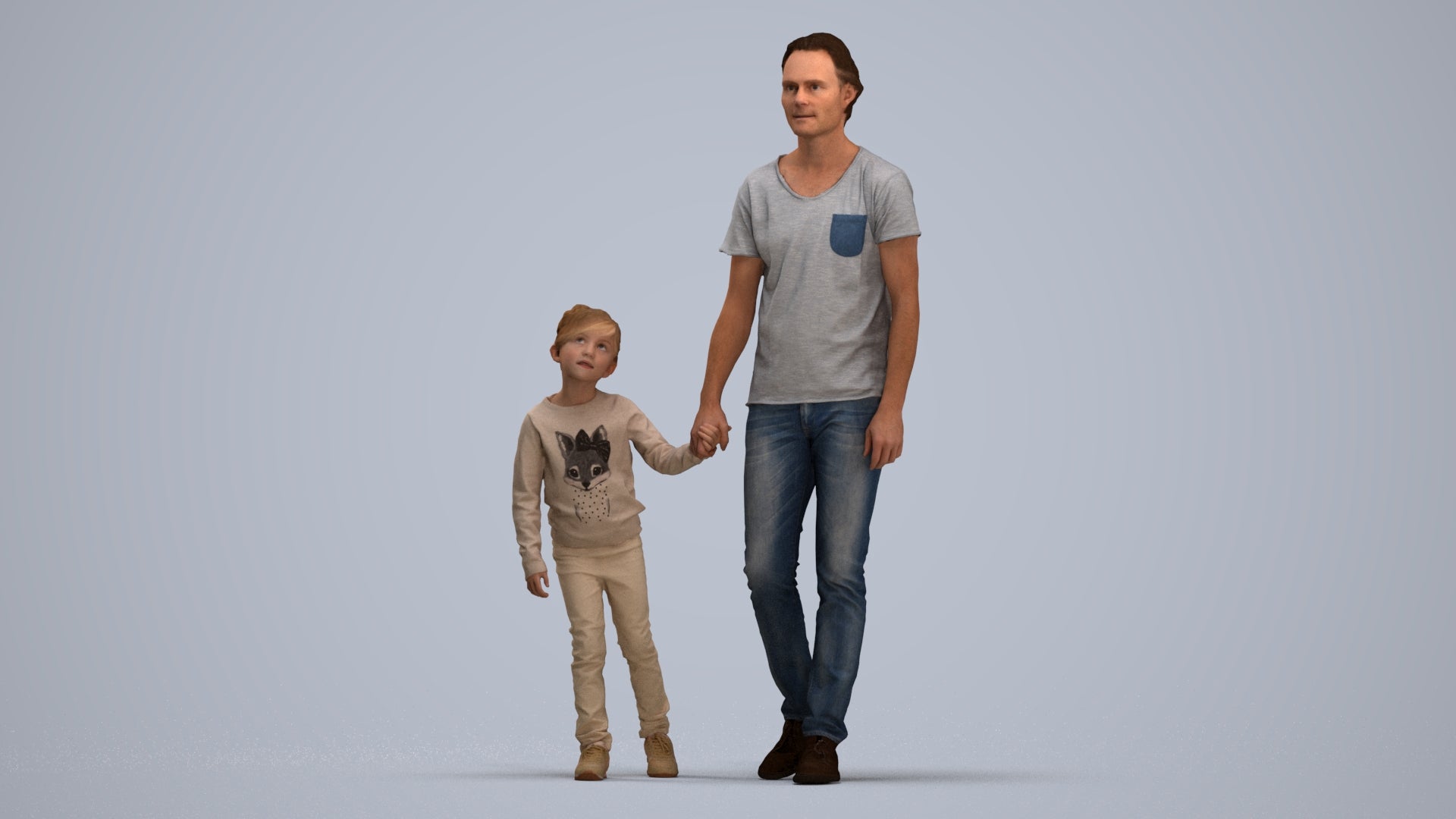 3D people model boy casual kids, scanned human for 3ds Max rendering, standing pose render