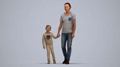3D people model boy casual kids, scanned human for 3ds Max rendering, standing pose render