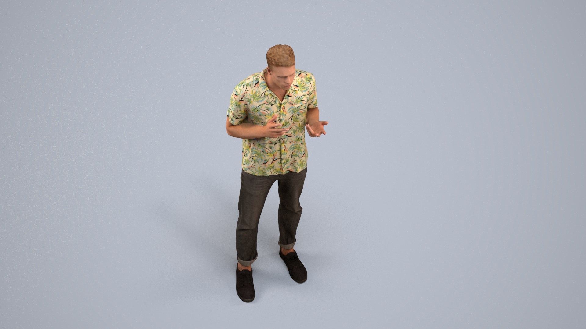 3D people model man casual standing, scanned human for 3ds Max rendering, back view render