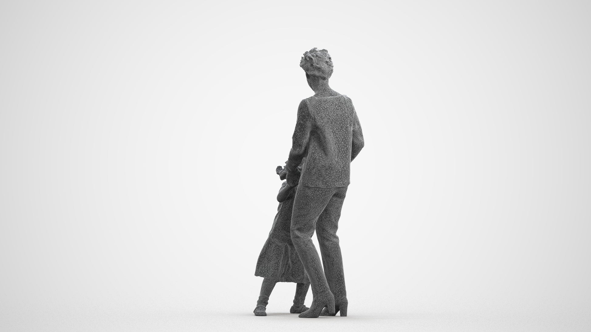 realistic 3D human girl casual kids, archviz people FBX OBJ for Blender, wireframe front view